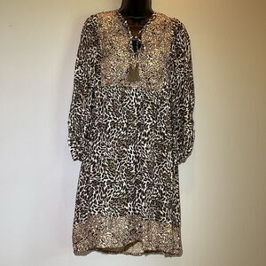 Tyler Boe Animal Print Tassel Tie Shift Dress Small NWT‎ $246